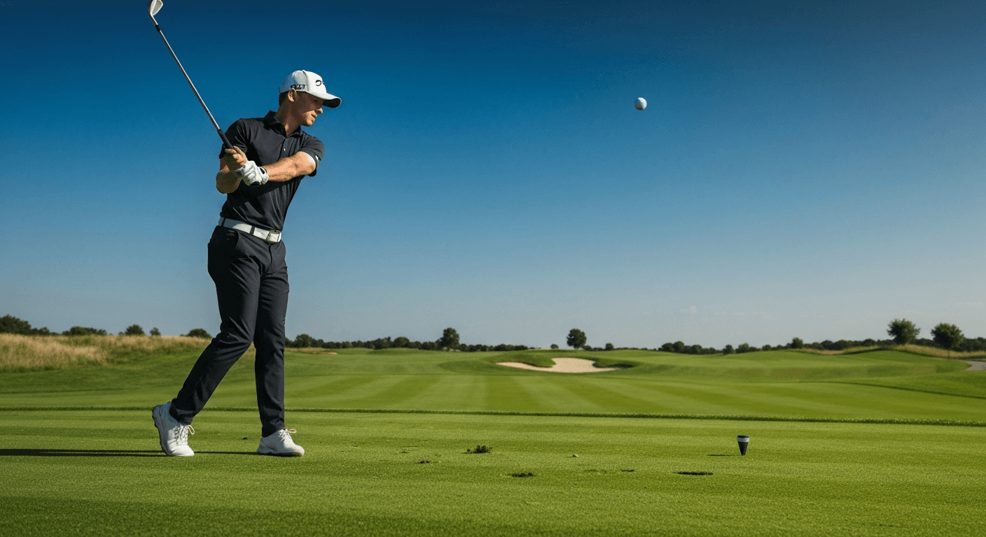 Golfer working on swing path drills at the driving range