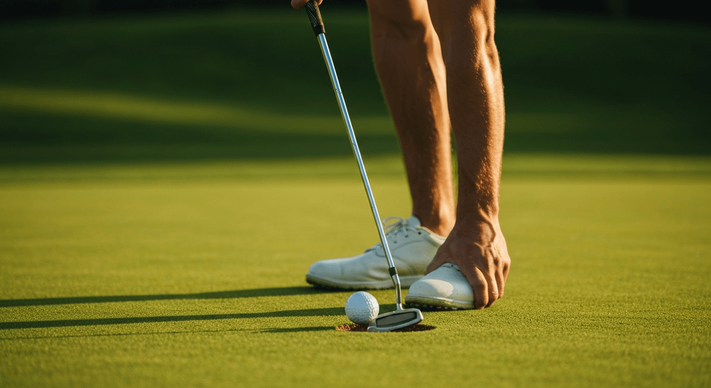 Golfer reading a putt on a manicured green