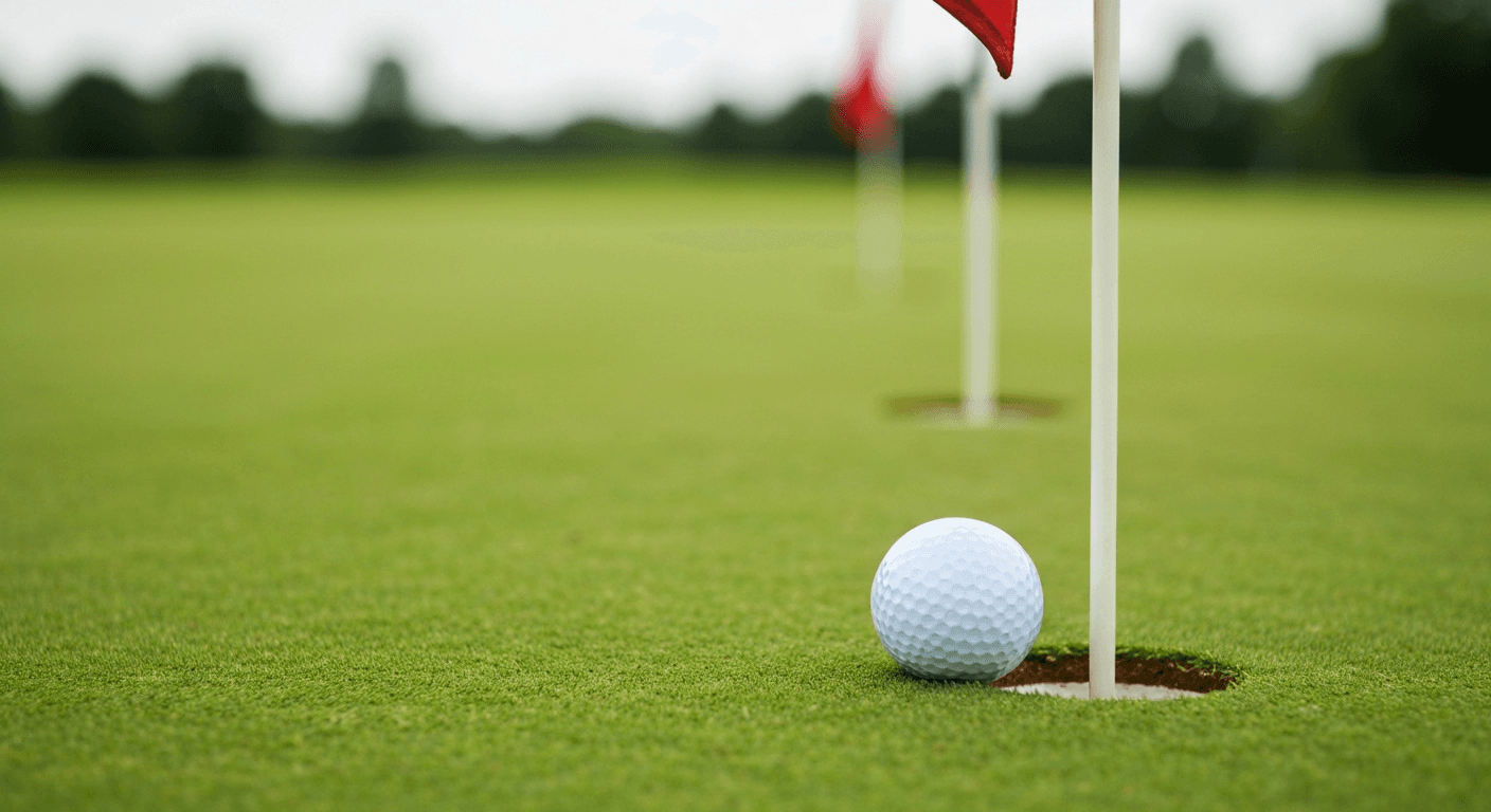 Golfers competing in a skins game on the putting green