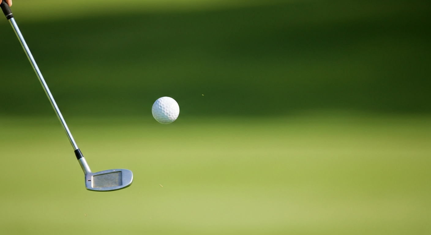 Golfer chipping onto the green with a wedge
